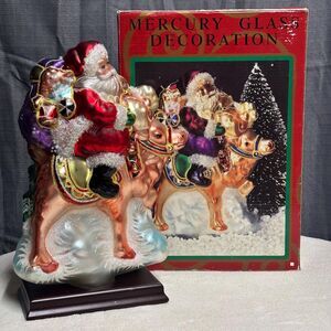 VTG Mercury Glass Santa Riding Horse Christmas Figurine Original Box